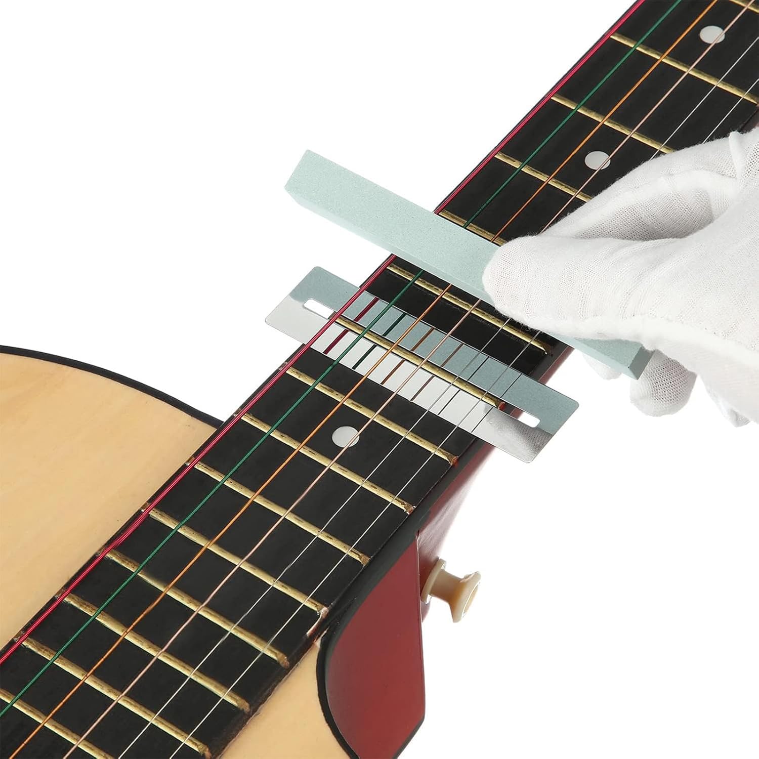 17 Pcs Guitar Luthier Tools Set Include 9 Understring Guitar Radius Gauge String Action Ruler 32 Blades Feeler Gauge Needle File Fingerboard Guards Grinding Stone with Bag for Bass Setup