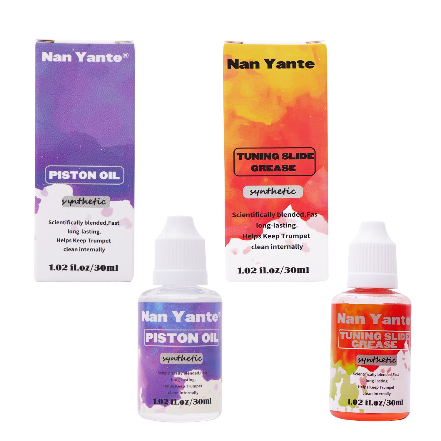 Premium Synthetic Tuning Slide Grease Oil + Valve Oil/Piston Oil for Trumpet, Trombone, French Horn, Tuba, Euphonium & Other Brass Instruments, 30ml (1.02 fl. Oz) Each Bottle