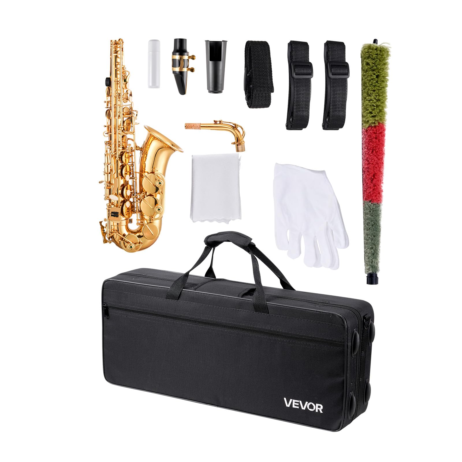 VEVOR Tenor Saxophone, B Flat, Professional Brass Saxophone Beginner Kit with Carrying Case, Mouthpiece, Straps, Cleaning Cloth, Gloves, Neck Strap, 23 Keys Tenor Sax Kit, for Beginners Students, Gold
