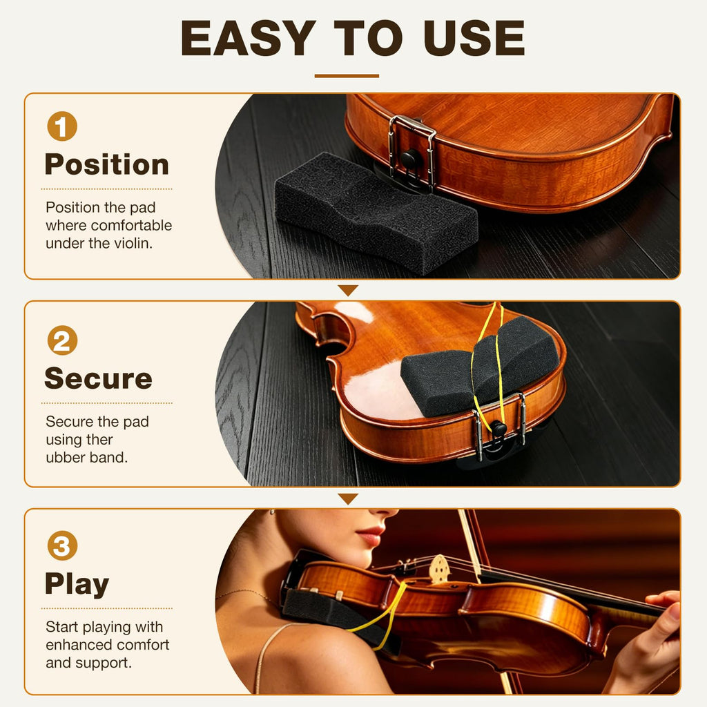Facmogu 10PCS Foam Violin Shoulder Pad, Economy Sponge Violin Shoulder Pads for 3/4-1/2 Violins, Great Present for Christmas, Soft Violins Sponge Rest with Rubber Bands for Concerts & Party - Black