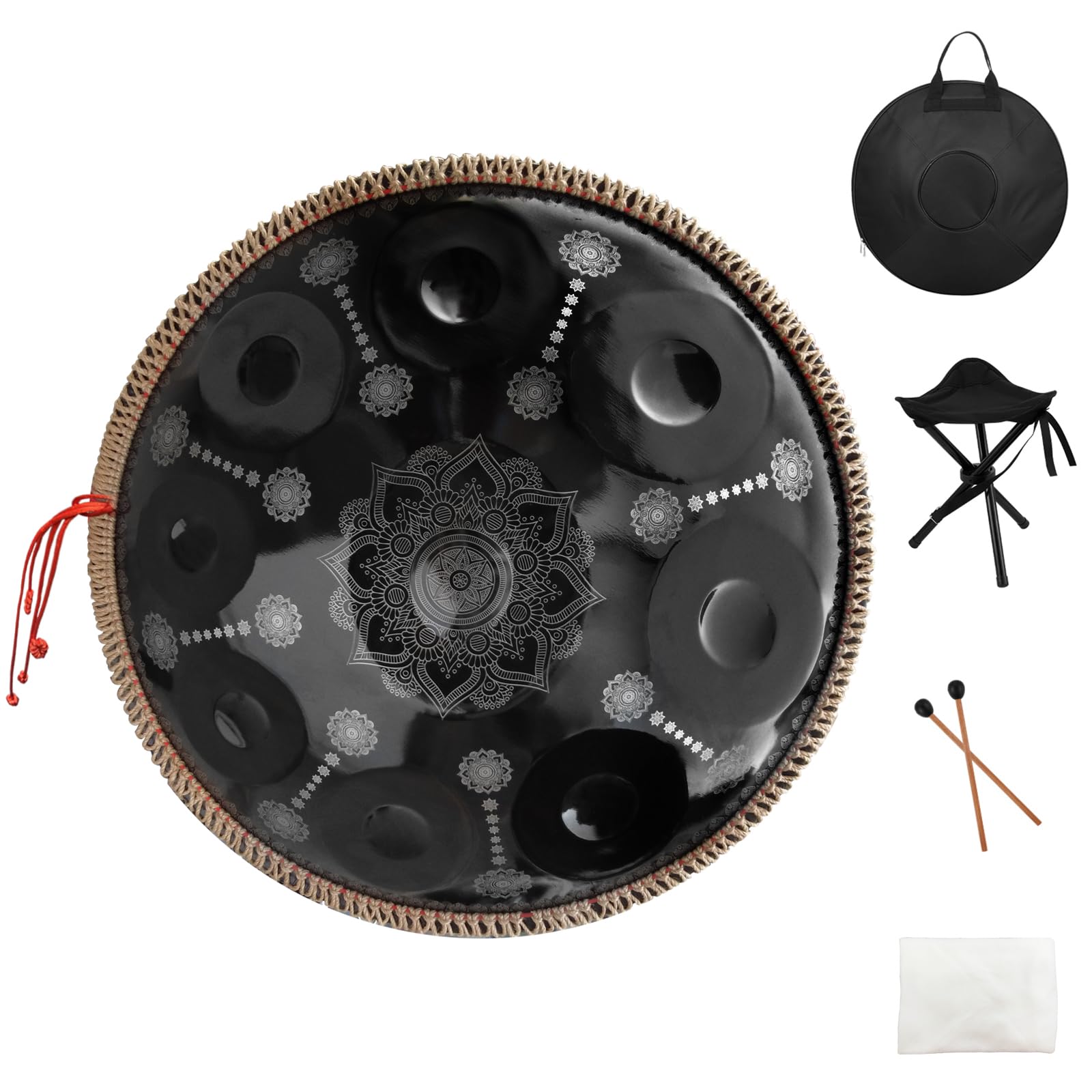 Handpan Drum 22 Inches D Minor Kurd, 432Hz 10 Notes Hand Drum Instrument, Premium Steel Drum, Handpan Instrument for Adults (Gold)