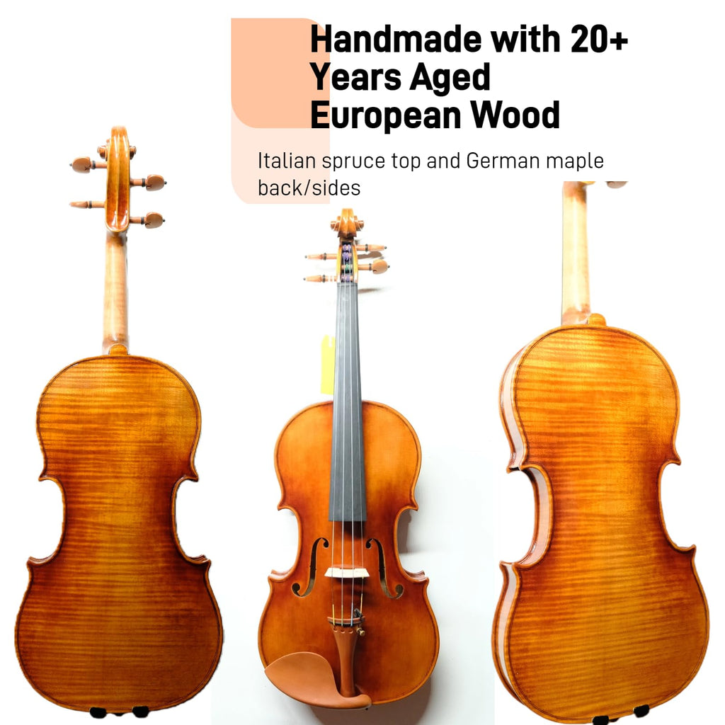 Master 4/4 Full-Size Violin | Hand-Varnished with 20+ Year Aged Italian Spruce & Bosnian Maple | Professional Orchestra Instrument for Professional soloists and session players (VIO1328)