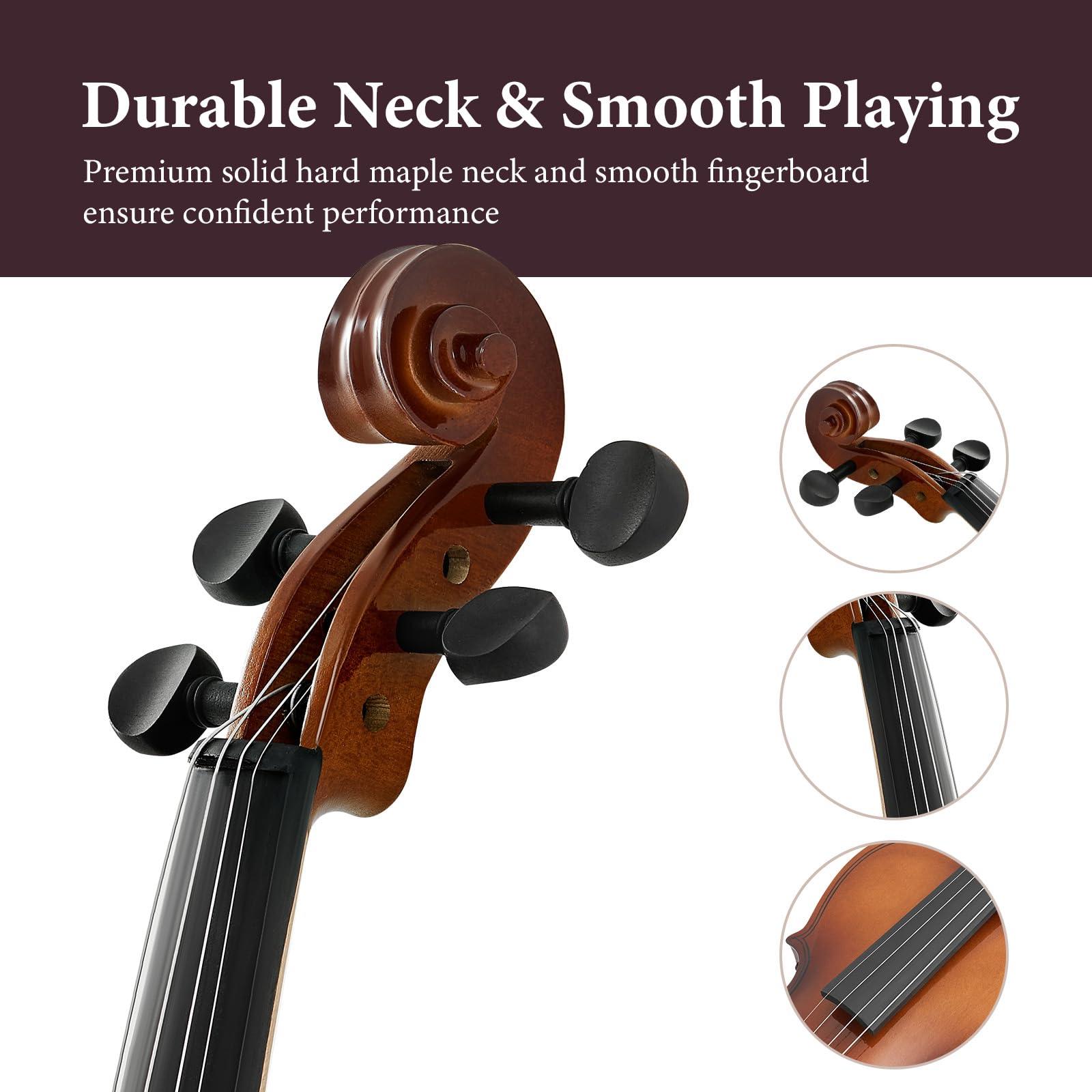 Beginner Violin 4/4, Full Size Violin for Adults, Teens, Student, Acoustic Fiddle Kit with Hard Case,Tuner,Mute,Shoulder Rest,Extra Strings,Cleaning Cloth,Learners Age 12+ (Reddish Brown)