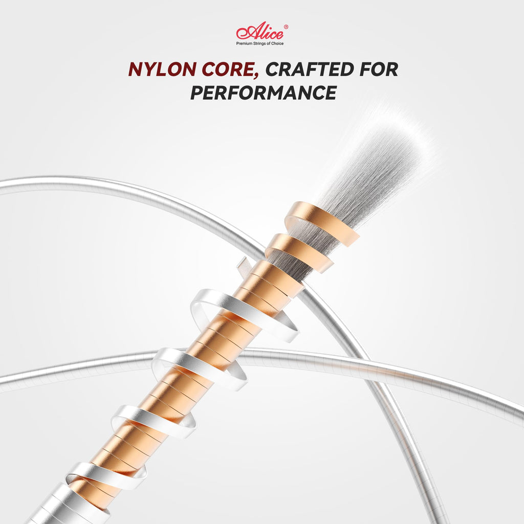 Violin Strings, Alice 4/4 Violin Strings Full Set Nylon Core Al-Mg & Ni-Fe Winding with Ball End, 1 Set