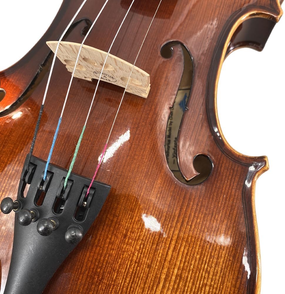 4/4 Violin for Beginners & Adults, Full Size Solid Wood Acoustic Violin with Flamed Back, Case, Bow,Shoulder Rest & Accessories Glossy Finish