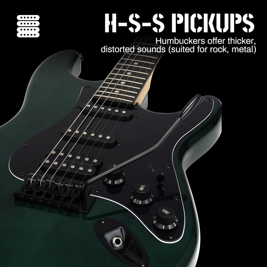 AODSK Electric Guitar with Amp Beginner Kit 39 Inch Solid Body Full Size,All Accessories,Digital Tuner,Six Strings,Four Picks,Tremolo Bar,Strap,Gig Bag,Starter kit (Blue-HSS)