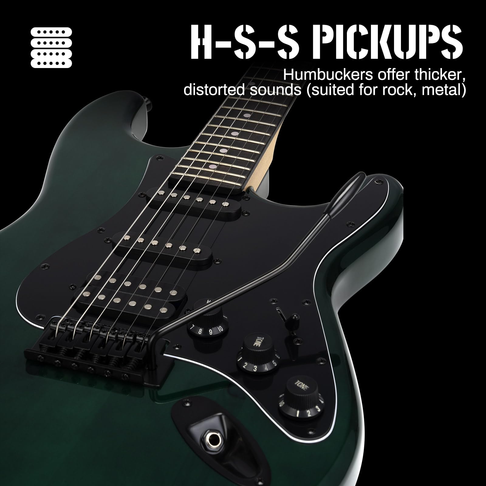 AODSK Electric Guitar with Amp Beginner Kit 39 Inch Solid Body Full Size,All Accessories,Digital Tuner,Six Strings,Four Picks,Tremolo Bar,Strap,Gig Bag,Starter kit (Blue-HSS)