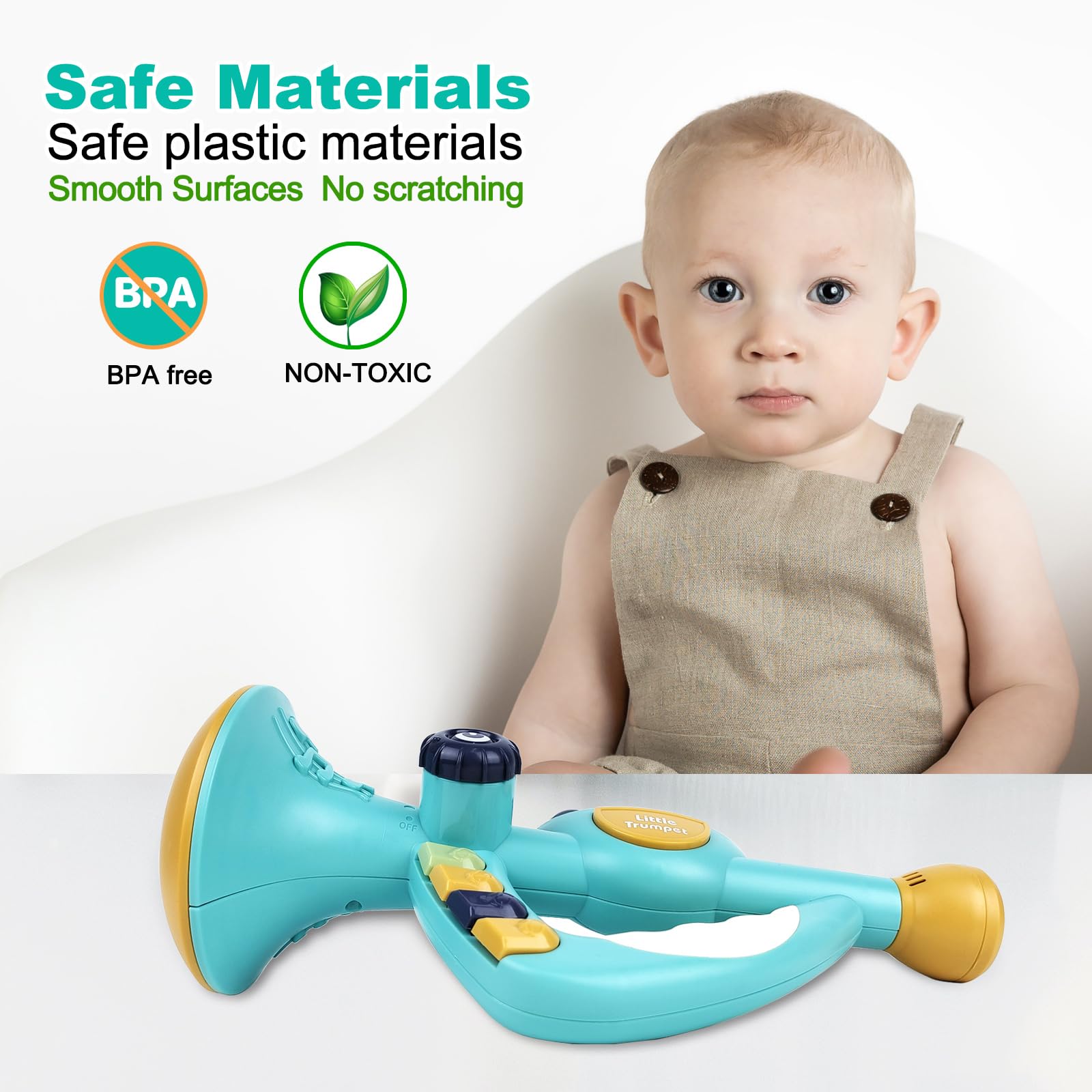 Musical Instruments Toys for Kids, Toddlers Little Trumpet and Baby Educational Toy for Girls & Boys Ages 1-3 (Blue)
