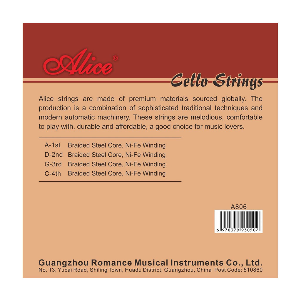 Alice Cello Strings 4/4 Full Set - Well Balanced & Deep-forceful Timbre, Steel Core with Alloy Winding, Cello Strings for 4/4 & 3/4 Size Cello (FullSet A D G and C)