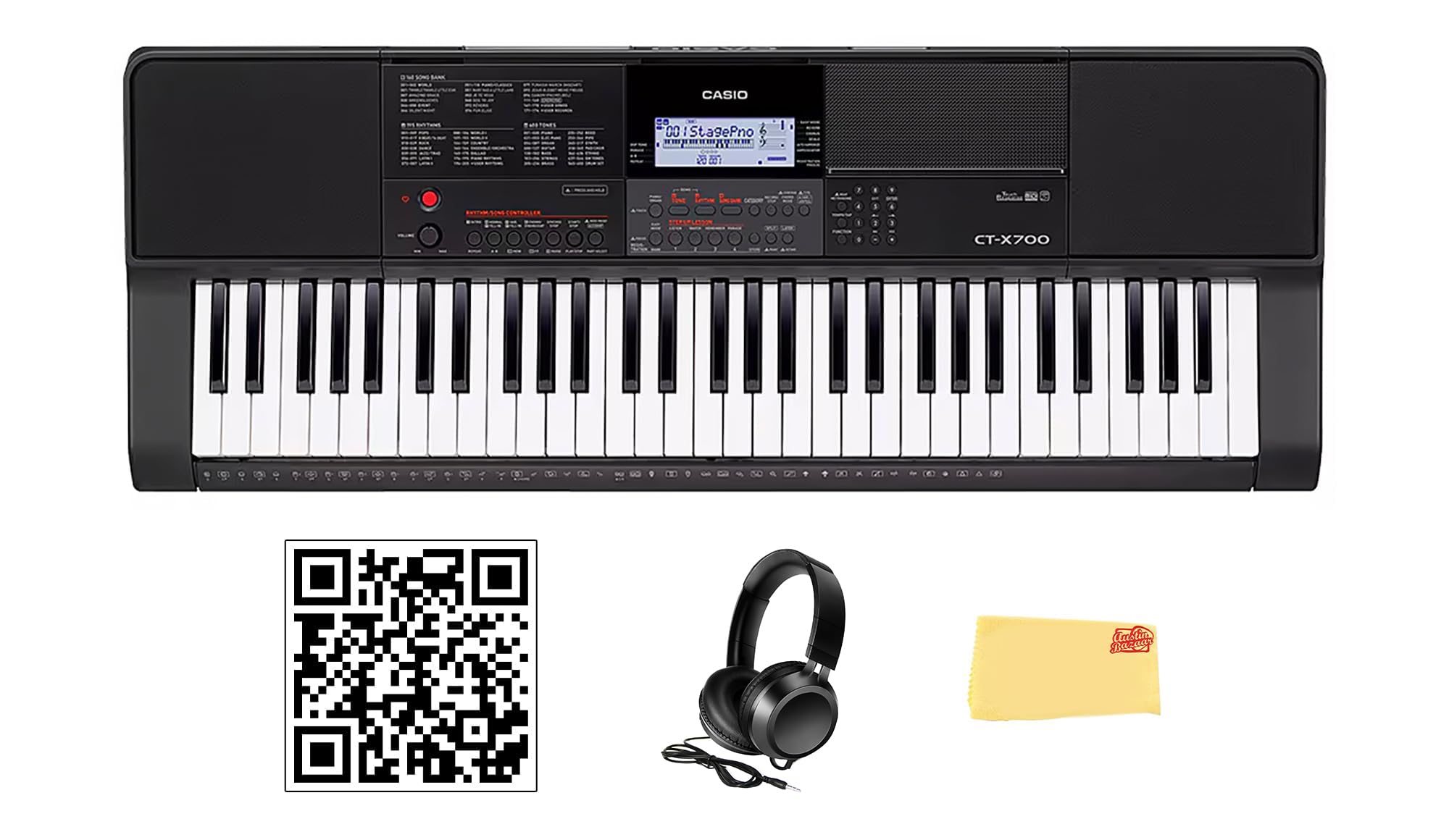 Casio CT-X700 Portable Keyboard Bundle with Adjustable Stand, Bench, Headphones, Sustain Pedal, Power Supply, Instructional DVD, and Austin Bazaar Polishing Cloth