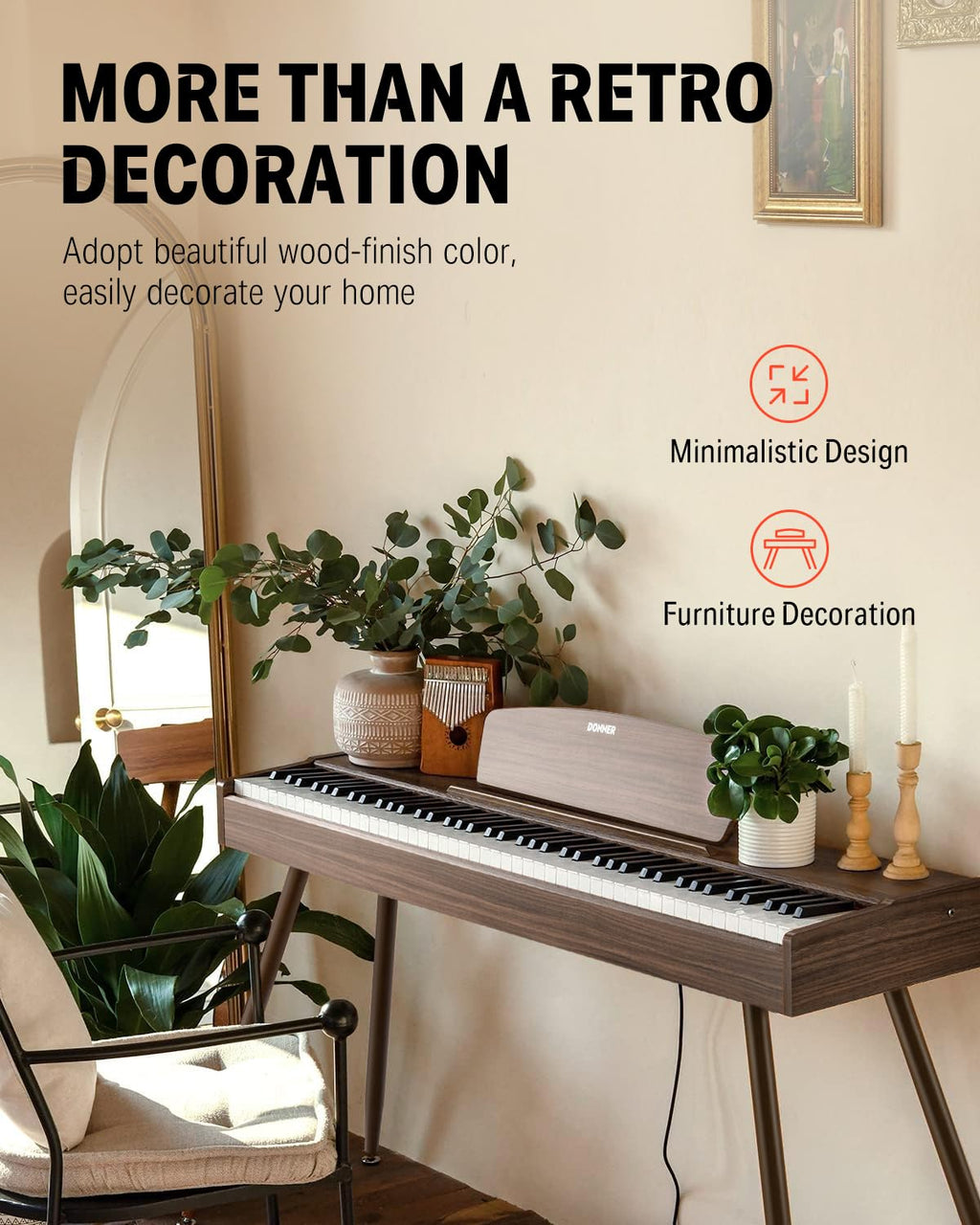 Donner DDP-80 PLUS Digital Piano 88 Key Weighted Keyboard, Home Electric Piano, Supports USB-MIDI & Headphones Connection, Semi-open Cover Designed, with Metal Three Pedal, Power Adapter