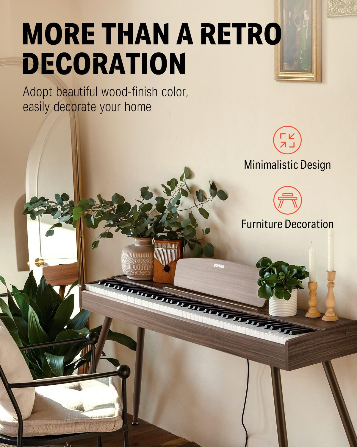 Donner DDP-80 PLUS Digital Piano 88 Key Weighted Keyboard, Home Electric Piano, Supports USB-MIDI & Headphones Connection, Semi-open Cover Designed, with Metal Three Pedal, Power Adapter