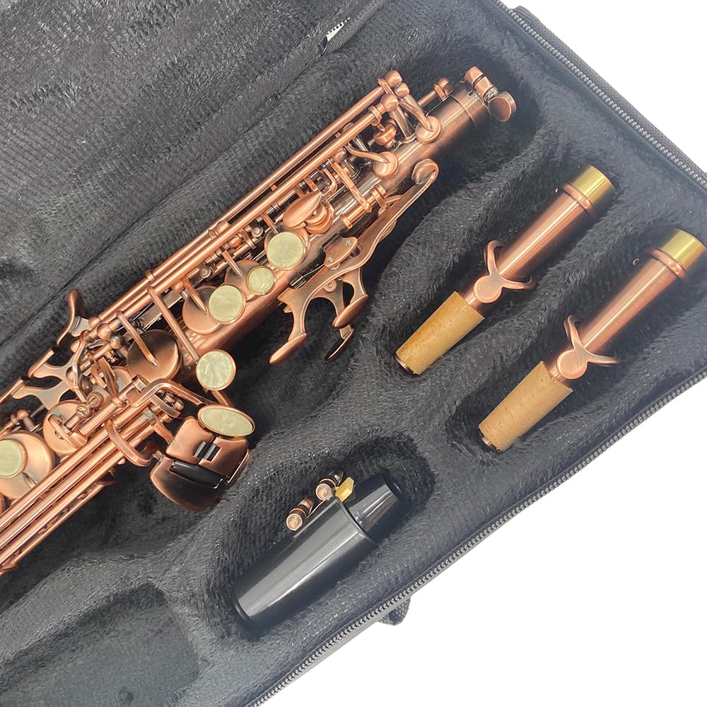 Bb Soprano Saxophone Straight Gold Sax Instruments for Beginners Students with Mouthpiece Carrying Case Straps 10Reed (gold)