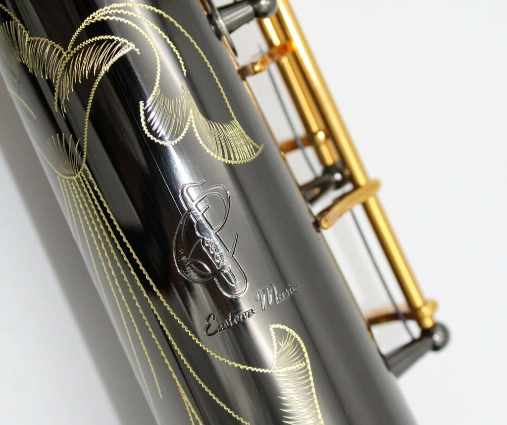 Eastern music black nickel plated straight soprano saxophone gold keys w/case