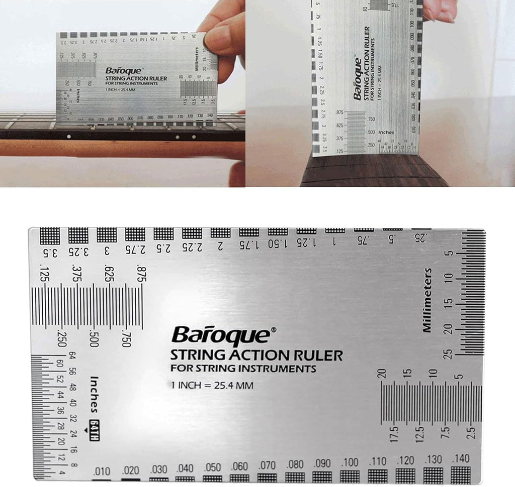 Muloo Stainless Steel String Action Ruler Gauge Guitar Repairing Tool for Guitar, Ukulele, Bass, Banjos, Mandolin Durable