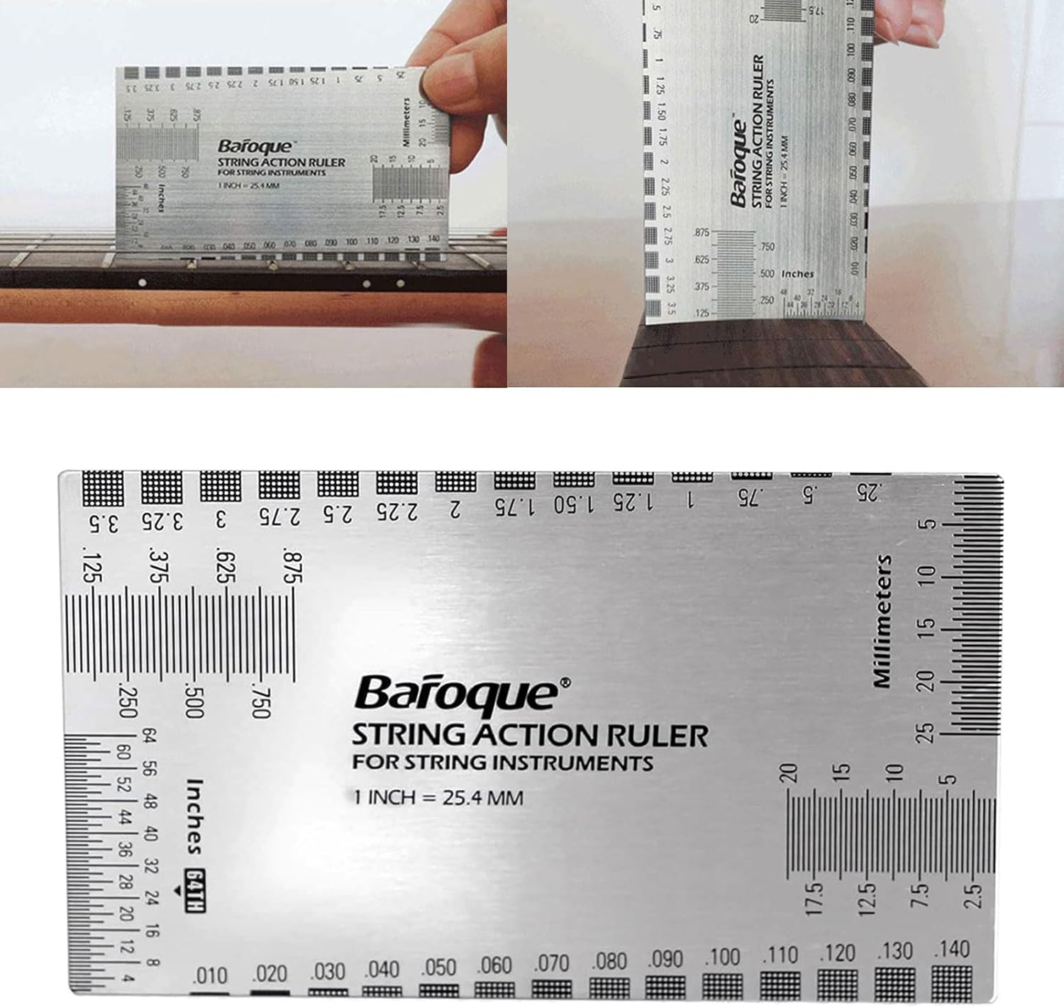 Muloo Stainless Steel String Action Ruler Gauge Guitar Repairing Tool for Guitar, Ukulele, Bass, Banjos, Mandolin Durable