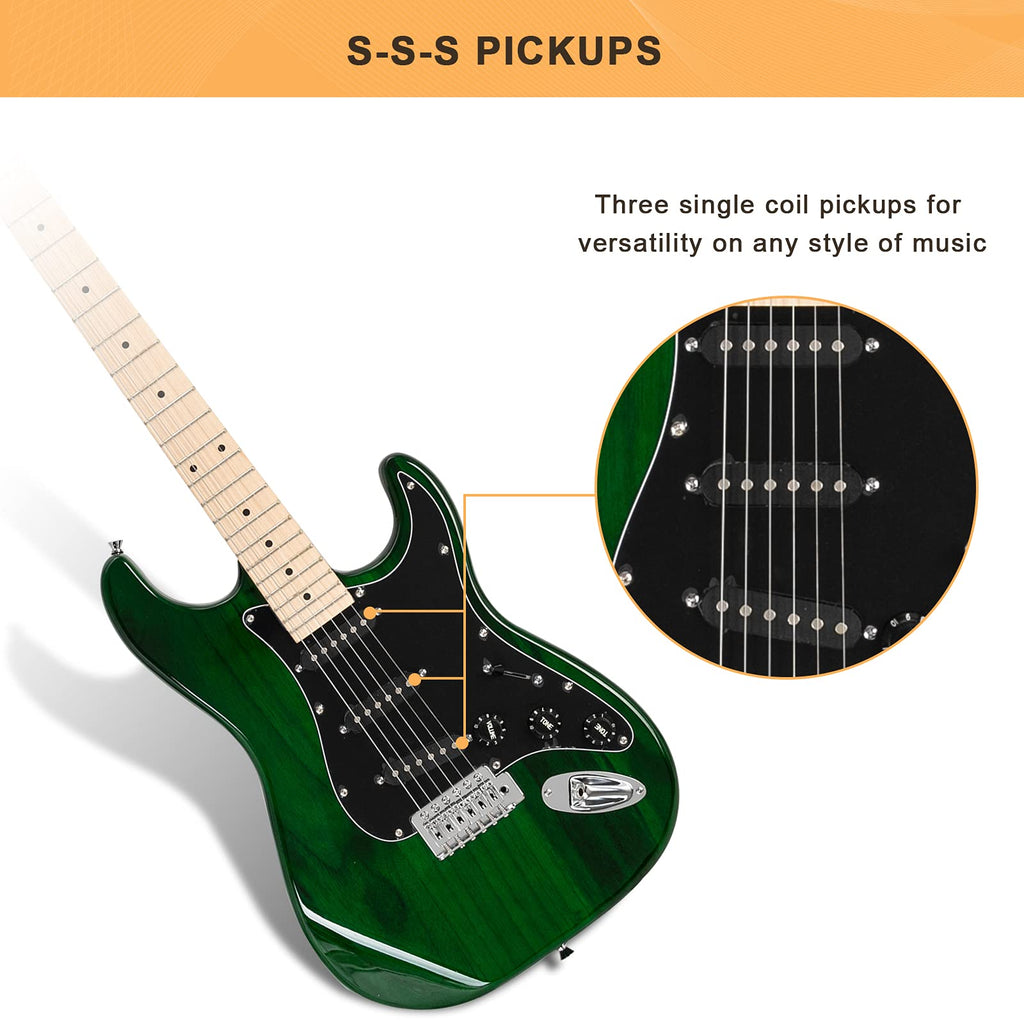 GLARRY Full Size Electric Guitar for Music Lover Beginner with 20W Amp and Accessories Pack Guitar Bag (GREEN, Left Handed 39")