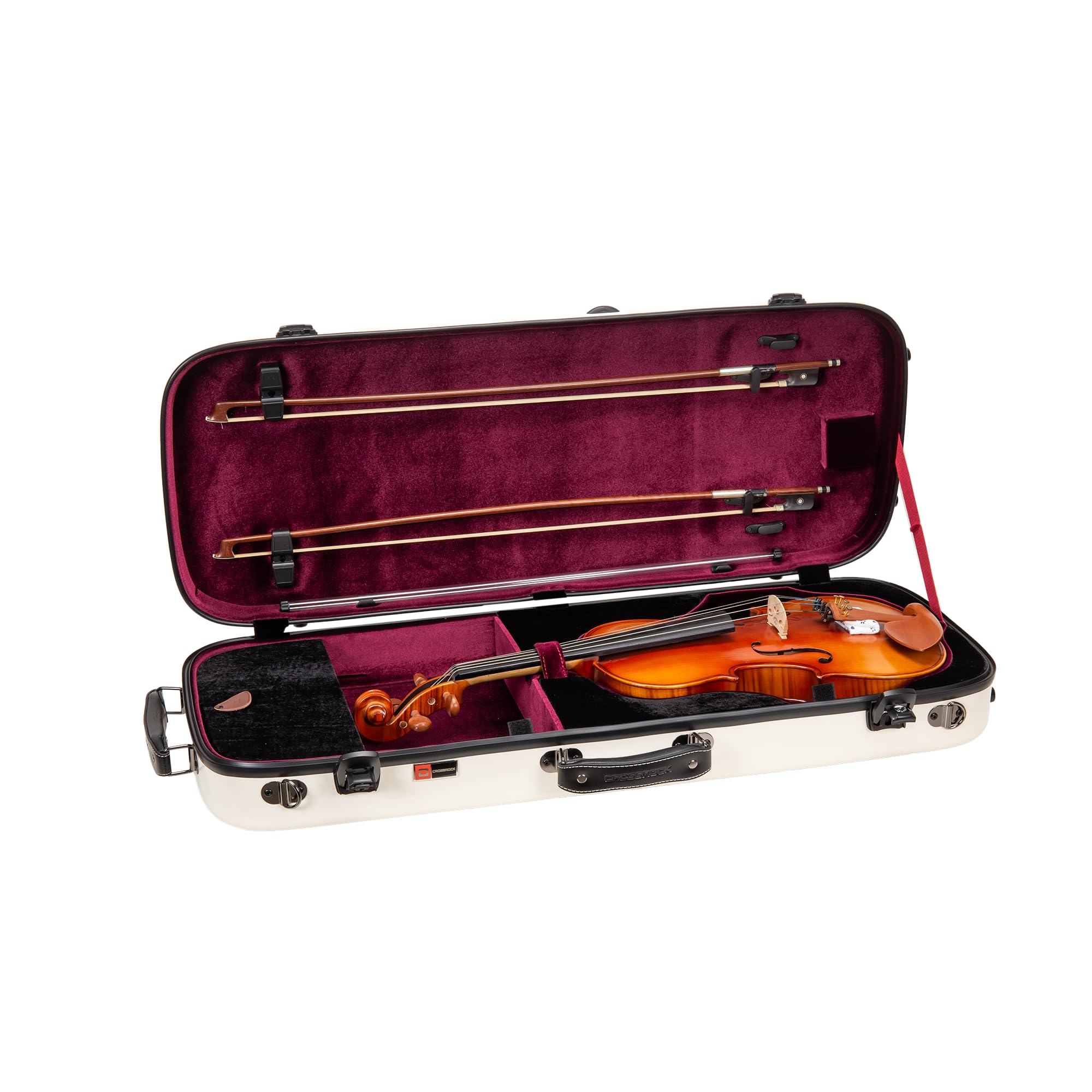 Crossrock Fiberglass Double Violin Case fits Two 4/4 Full-Size Violins- Includes TSA lock, Protective Blanket, Hygrometer, Removable Shoulder Straps- Milky White (CRF2020DVMW)