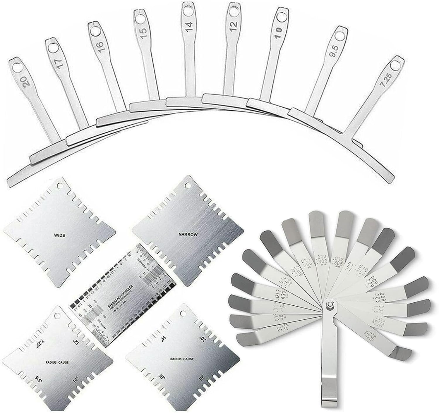 15PCS Guitar Luthier Tools Set Including Guitar Radius Gauge, String Action Ruler Gauge Feeler Gauge, Guitar Notched Radius Gauges For Guitar and Bass