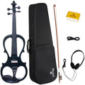 Cecilio Electric Violin 4/4 Full Size Silent Violin Set for Beginner, Solid Maple Wood Silent Violin with Ebony Fittings, Black Metallic