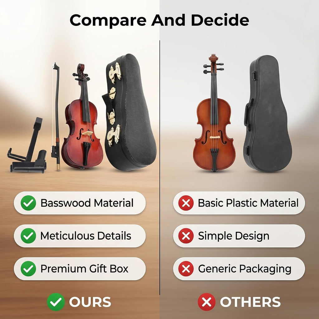 Miniature Cello, 5.5in Mini Cello Model with Stand Wooden Musical Instrument Model Hobby Collectibles Home Ornaments