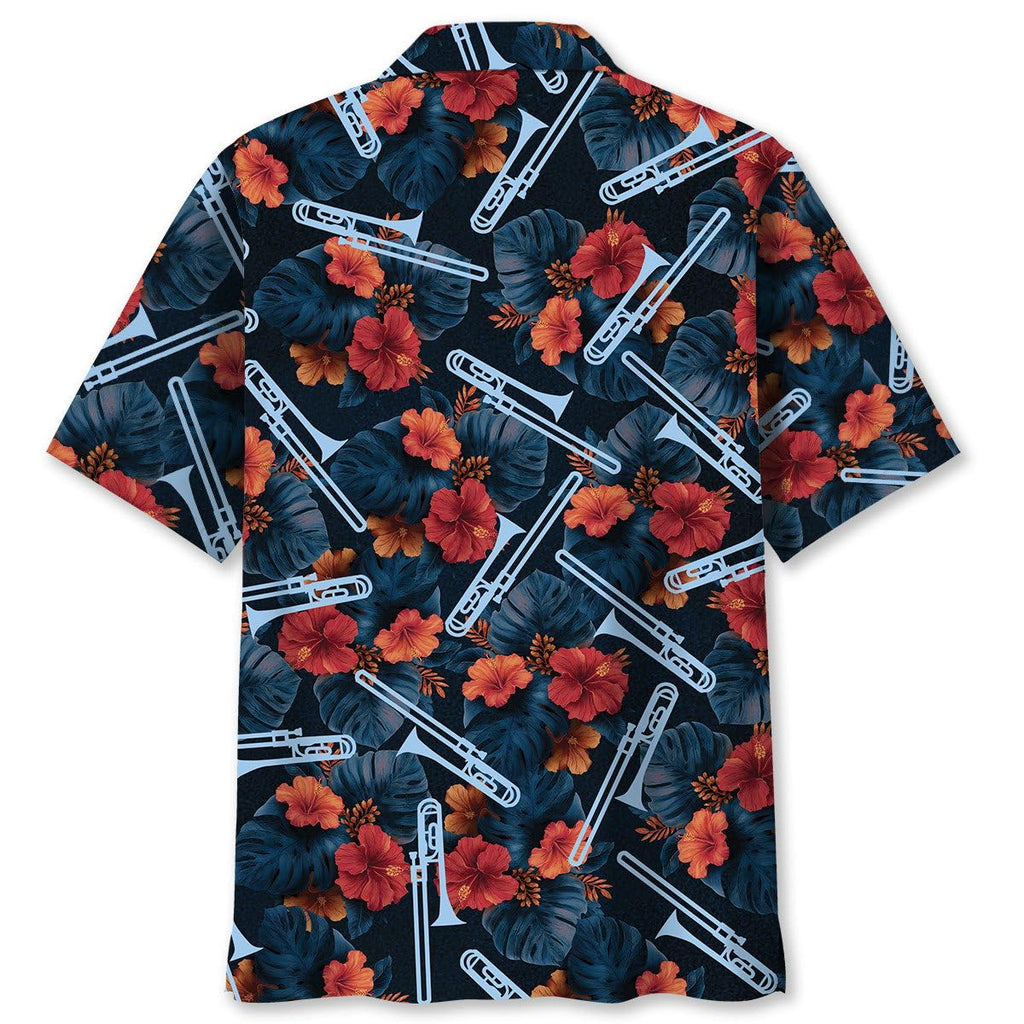 Trombone Hawaiian Shirt, Mens Trombone Short Sleeve Shirt, Music Band Gifts