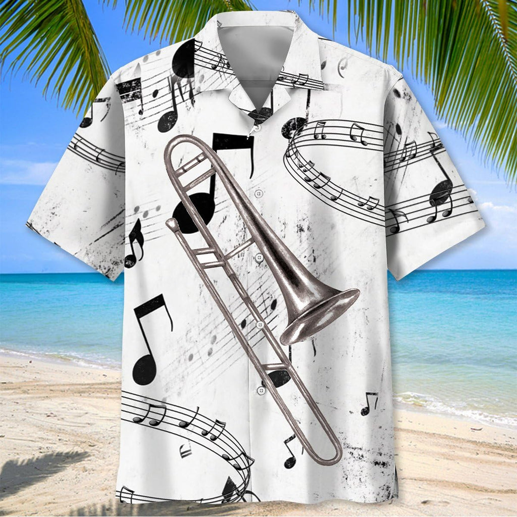 Trombone Hawaiian Shirt, Mens Trombone Short Sleeve Shirt, Music Band Gifts