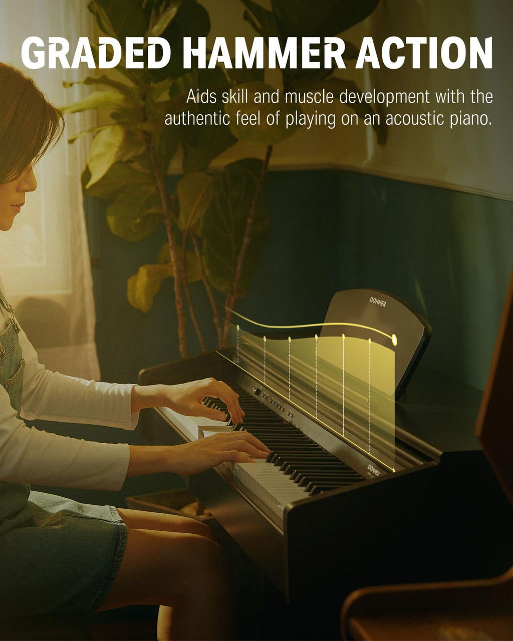 Donner DDP-400 Digital Piano with 88 Key Progressive Weighted Keyboard, Premium Upright Piano Keyboard for Professional, Bundle with Headphone, Bluetooth, Record,138 Tones,100 Rhythms, LCD, Brown