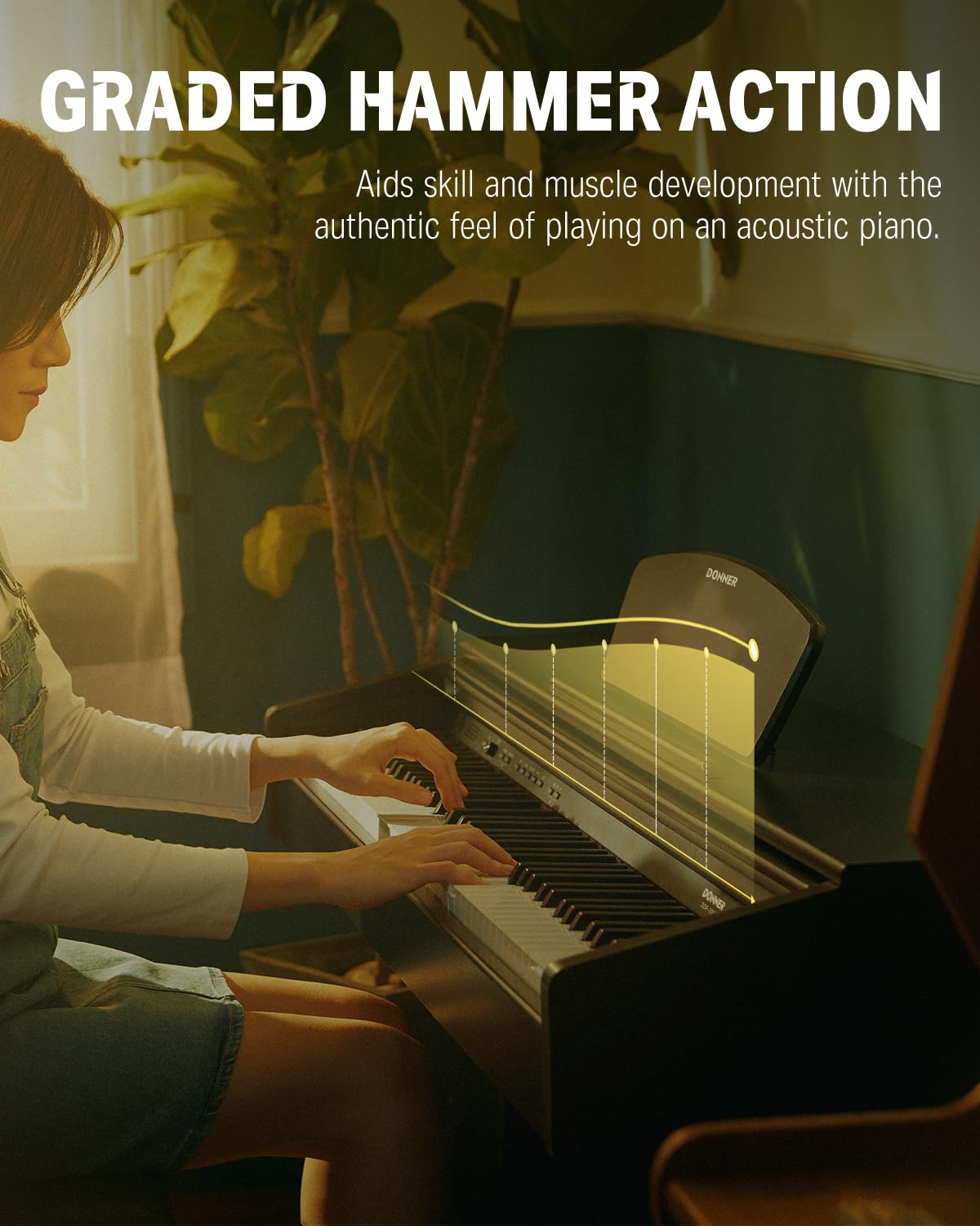 Donner DDP-400 Digital Piano with 88 Key Progressive Weighted Keyboard, Premium Upright Piano Keyboard for Professional, Bundle with Headphone, Bluetooth, Record,138 Tones,100 Rhythms, LCD, Brown