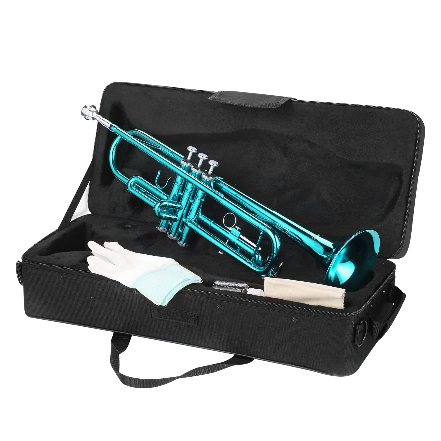 LeSage Bb Standard Trumpet Set for Beginner, Brass Student Trumpet with Carrying Case, Care Kit, Valve Oil, Cloth, 7C Mouthpiece & Gloves Silver