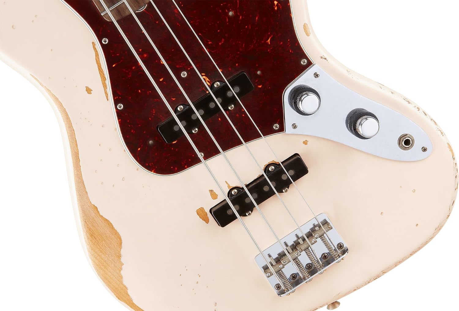Fender Flea Jazz Bass - Roadworn Shell Pink Bundle with Gig Bag, Strap, Instrument Cable, and Guitar Cleaning Kit