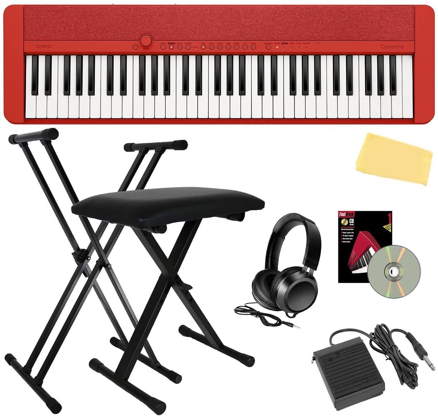 Casio CT-S1 Casiotone 61-Key Portable Keyboard - Black Bundle with Adjustable Stand, Bench, Headphones, Sustain Pedal, Instructional Book, Instructional DVD, and Austin Bazaar Polishing Cloth