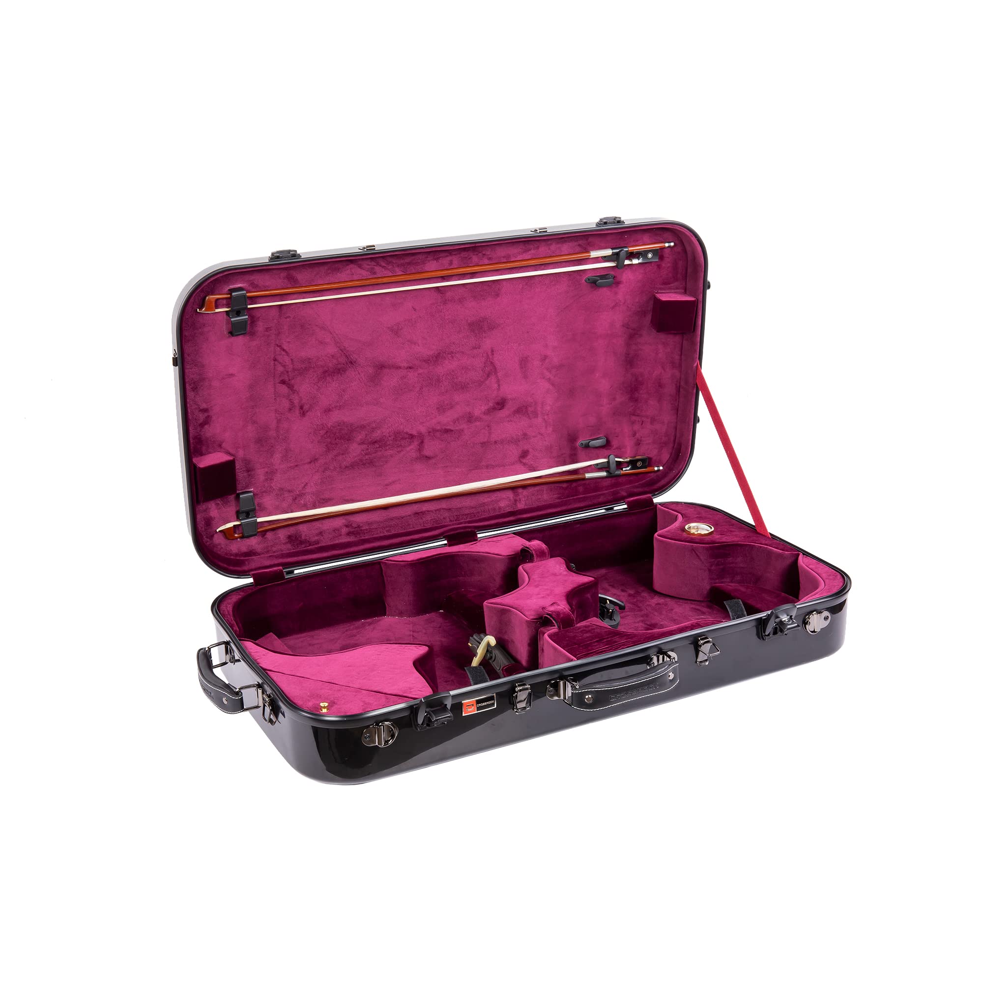 Crossrock Fiberglass Double Case for Mandolin & 4/4 Violin – Fits A & F-Style | Black Gloss Finish, TSA Lock, Backpack Straps, Accessory Storage – Pro Tour Series