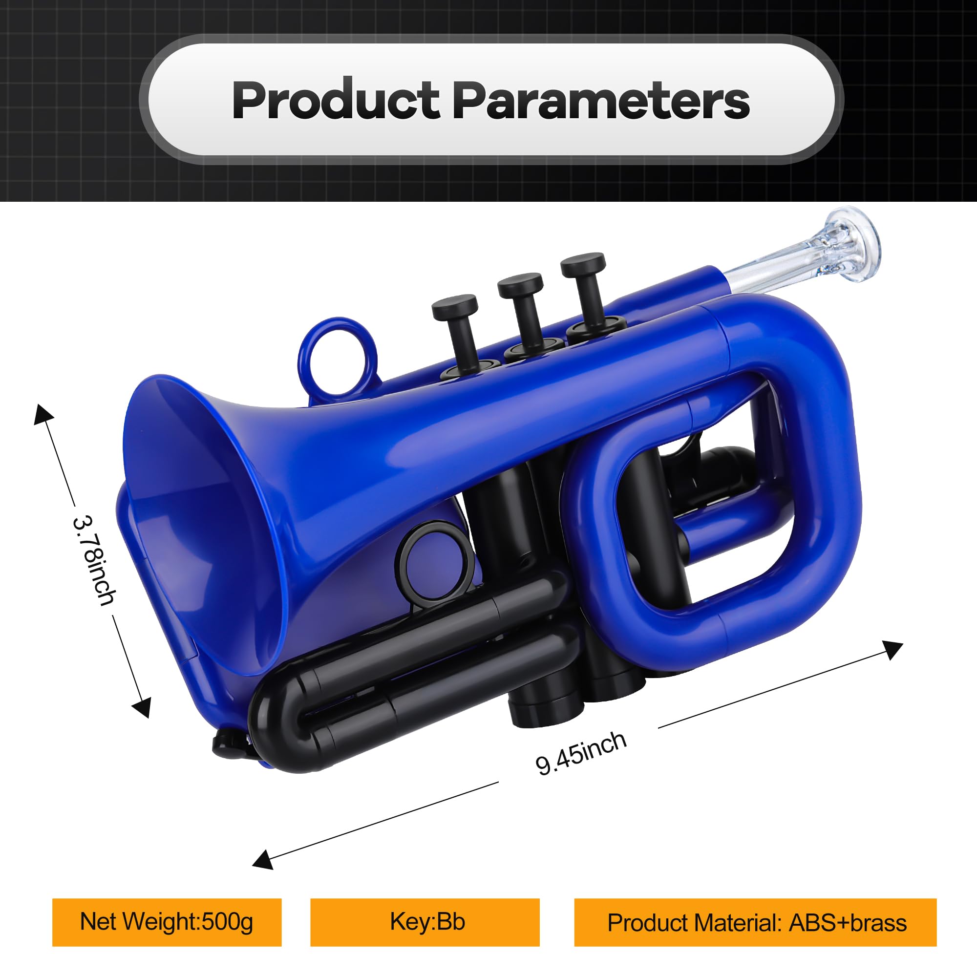 PAMPET DOLPHIN Pocket Trumpet Plastic Bb Trumpet Standard Trumpets for Student Beginner Bb Trumpets Instrument (Black)