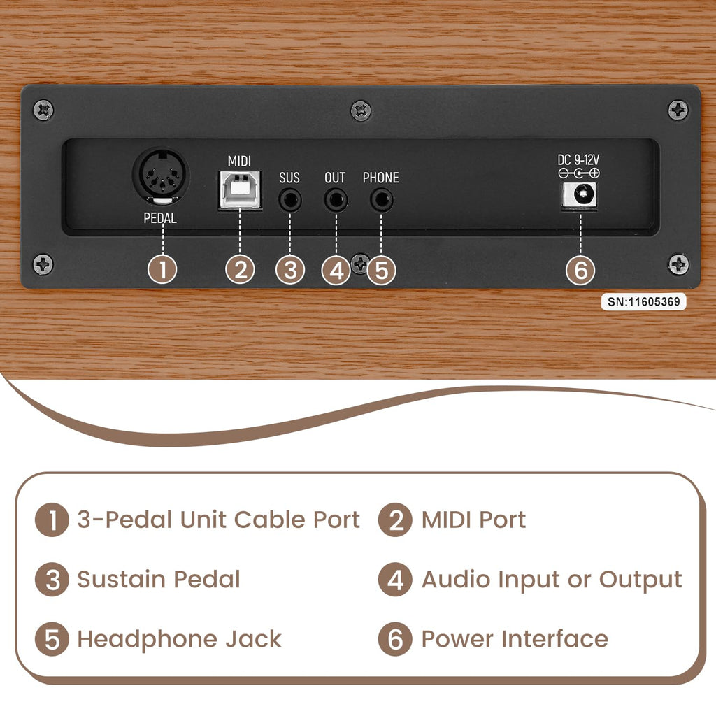 88 Key Digital Piano Keyboard for Beginners, Fully Weighted Wooden Electric Piano with Triple Pedal, Headphone, Supports MIDI Connecting, French Dream Sound Source (Brown)