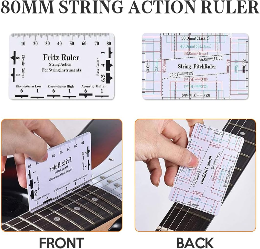 Guitar Neck Notched Straight Edge Luthiers Tool with String Action Ruler Gauge and Fritz Ruler for Gibson Fender and Most Guitar