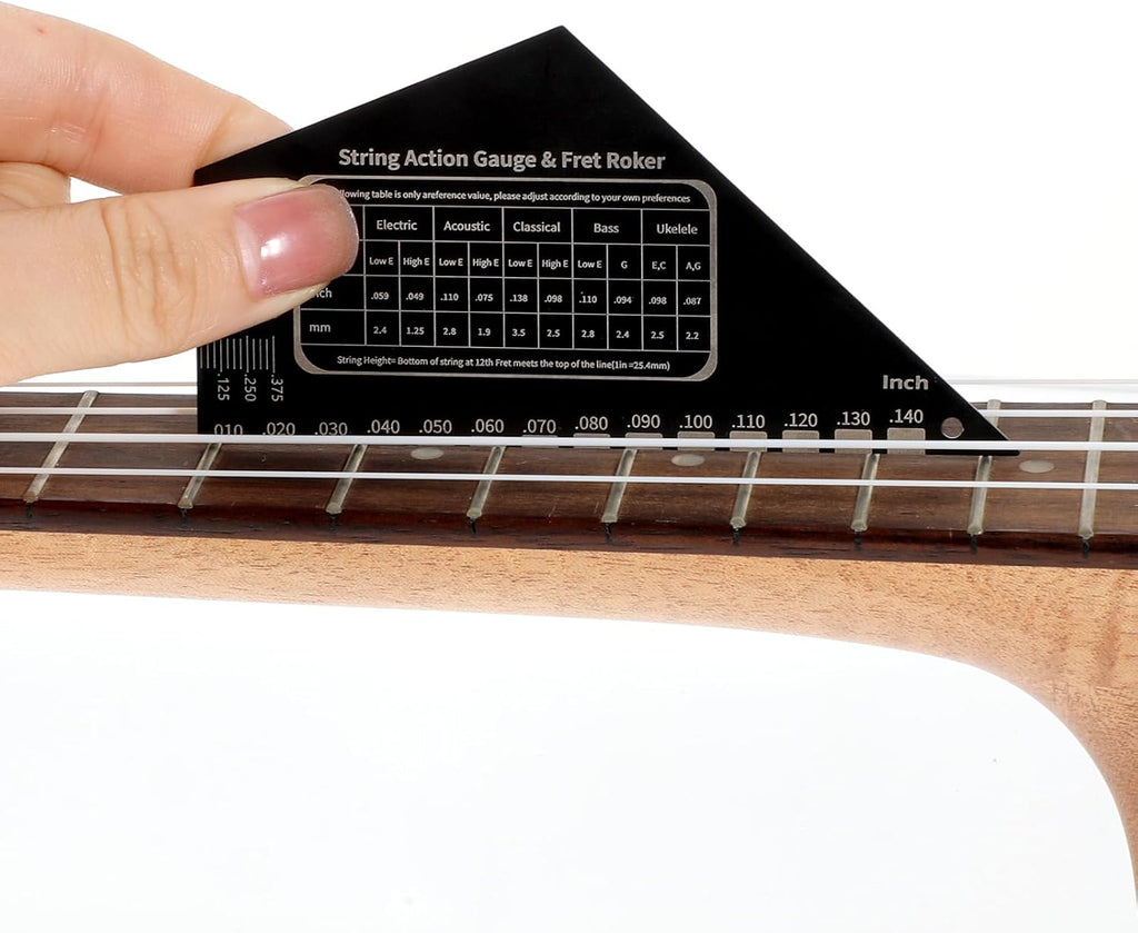 Guitar String Action Gauge Ruler Fret Rocker Tool Ruler Guitar Fret Rocker Gauges String Height Strings Buzzing Frets Catcher Rockers Luthier Tool with Metric and Conversion Charts (1mm)