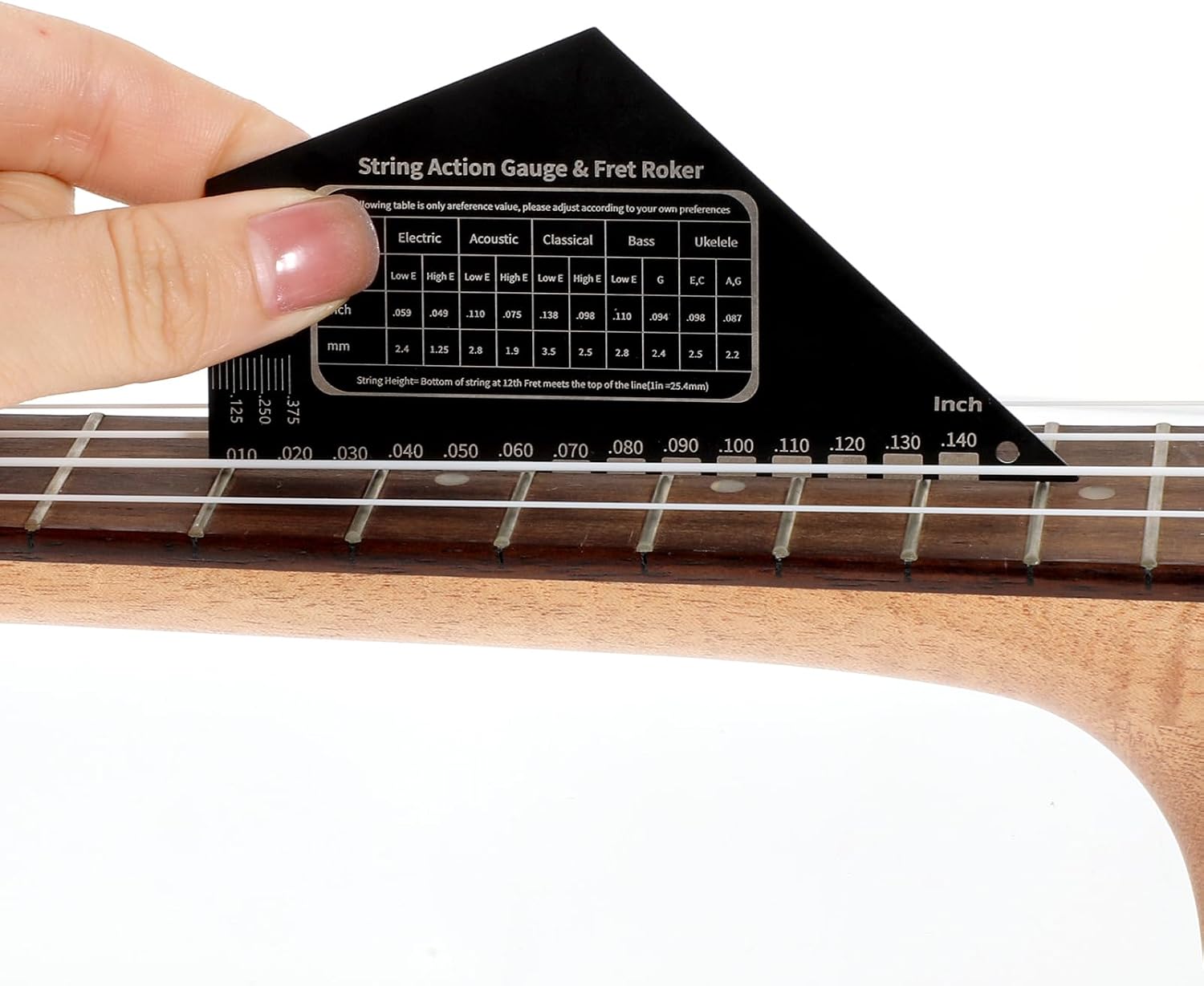 Guitar String Action Gauge Ruler Fret Rocker Tool Ruler Guitar Fret Rocker Gauges String Height Strings Buzzing Frets Catcher Rockers Luthier Tool with Metric and Conversion Charts (1mm)