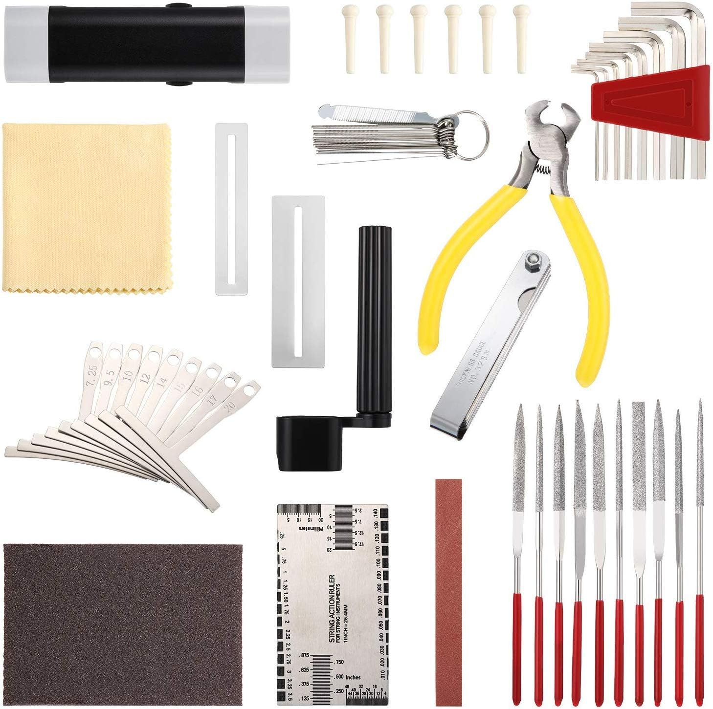 44 Pcs Guitar Repairing Maintenance Tool Kit, Complete Stainless Steel Guitar Setup Kit Repair Tools for Guitar Ukulele Bass Mandolin Banjo