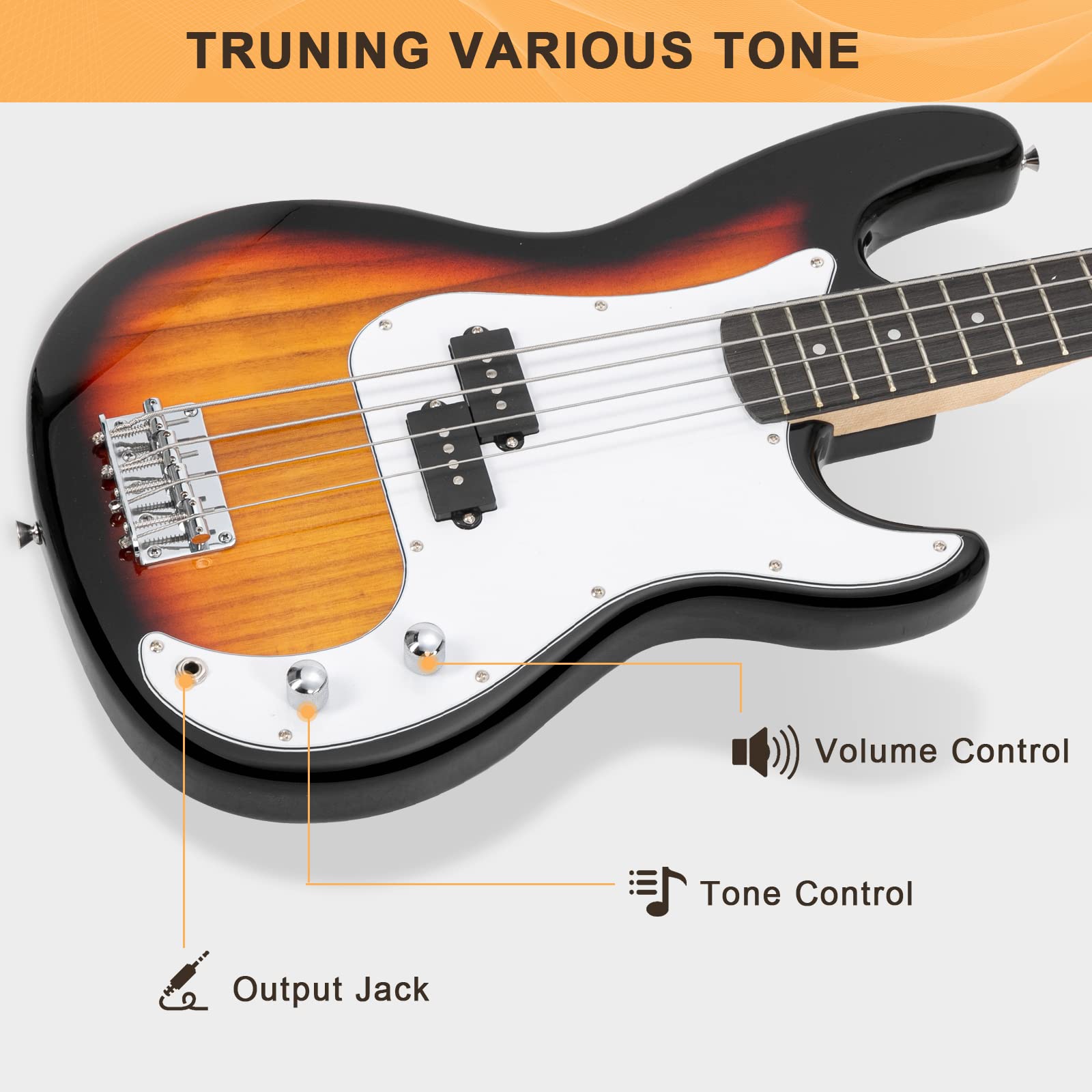 GLARRY Full Size Electric Bass Guitar Beginner Kit 4 String Exquisite Basswood Bass with 20W AMP, Cable, Strap, Bag and Accessories (Black, 39"Right Handed)