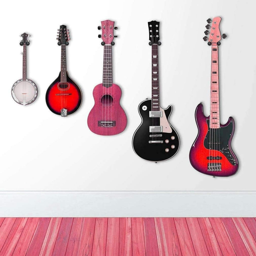 Guitar Wall Mount Hanger Brown Walnut 4 Pack, Guitar Wall Hangers Hooks Holder Stand Display with Screws - Easy to Install - Fits Guitars, Bass, Mandolin, Banjo