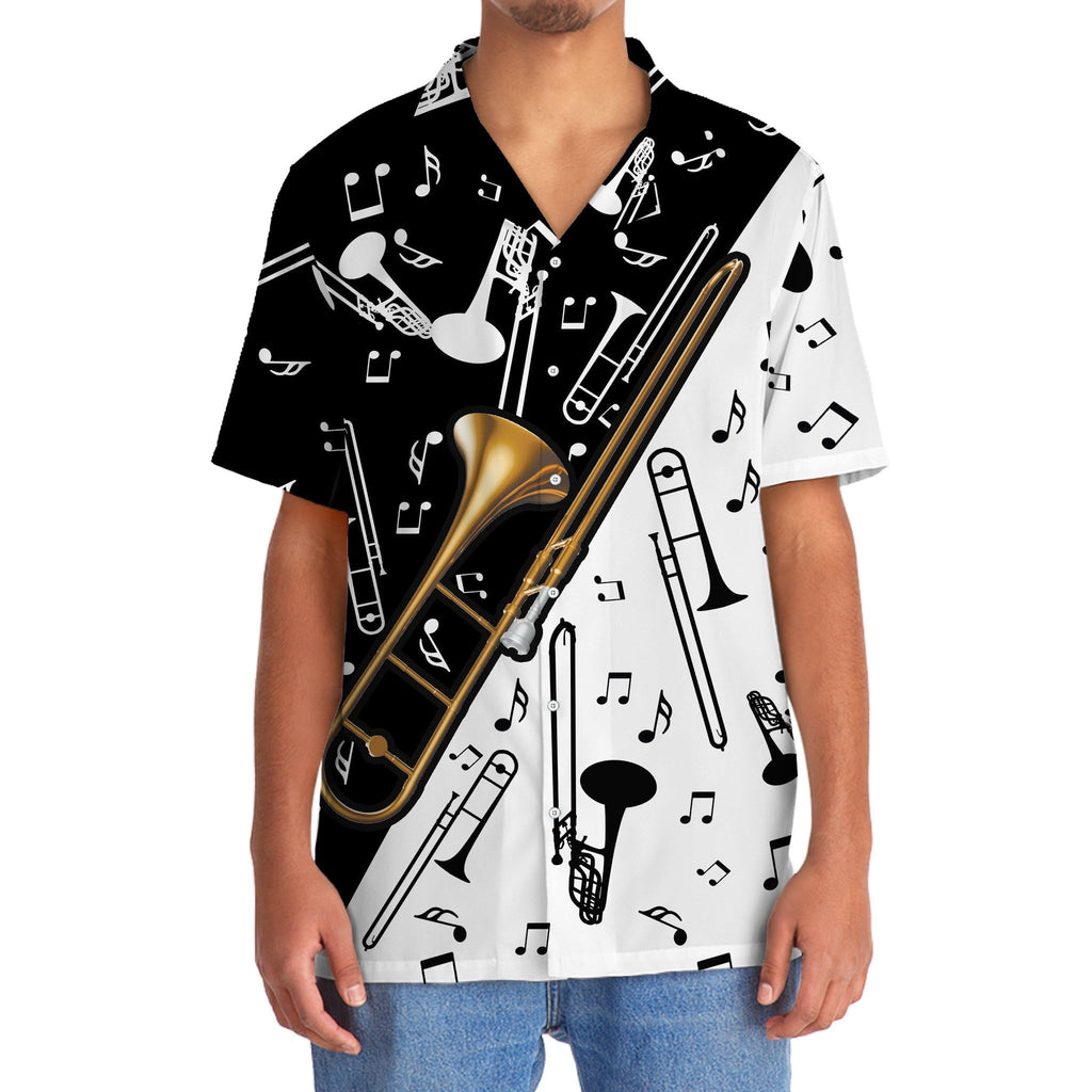 Trombone Hawaiian Shirt, Mens Trombone Short Sleeve Shirt, Music Band Gifts