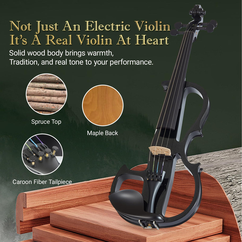 Cobalt Blue Silent Electric Violin 4/4 Full Size, Acoustic-Electric Violin for Beginners & Students, Quiet Practice with Headphones, High-Fidelity Pickup, Complete Starter Kit