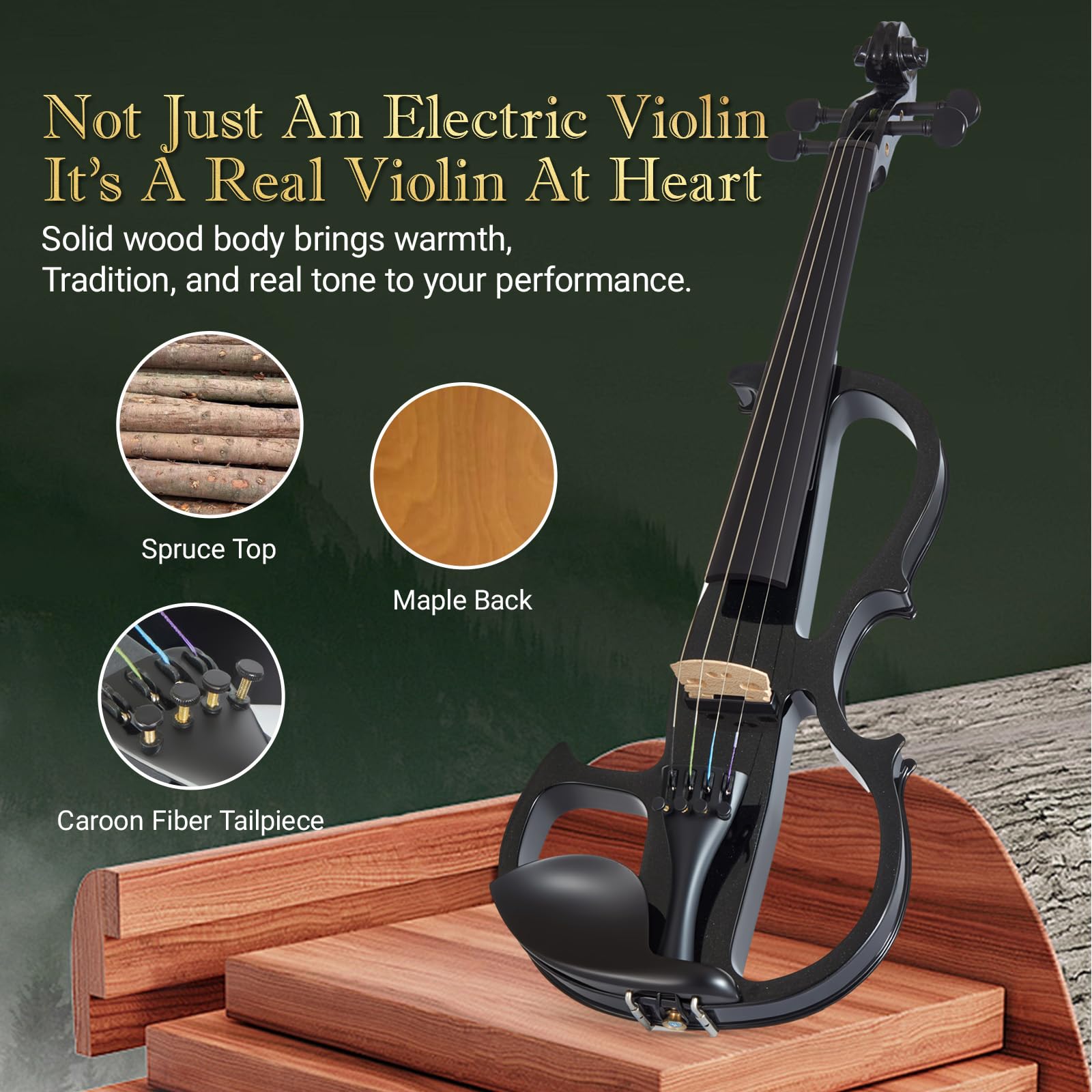 Cobalt Blue Silent Electric Violin 4/4 Full Size, Acoustic-Electric Violin for Beginners & Students, Quiet Practice with Headphones, High-Fidelity Pickup, Complete Starter Kit