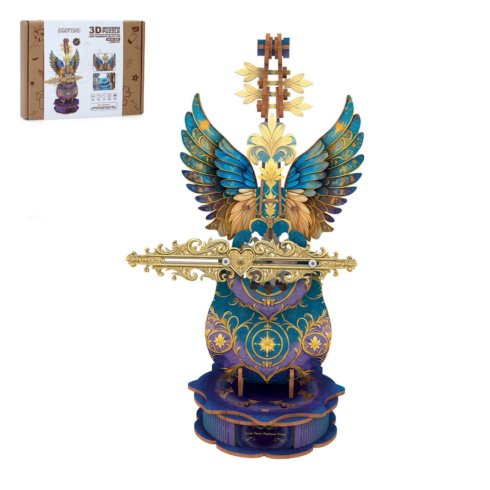 3D Puzzles for Adults, Mechanical Wooden Cello Music Box Puzzles, DIY Flower Music Box Cello Crafts Model Kits Home Decor for Women Holiday Weddings