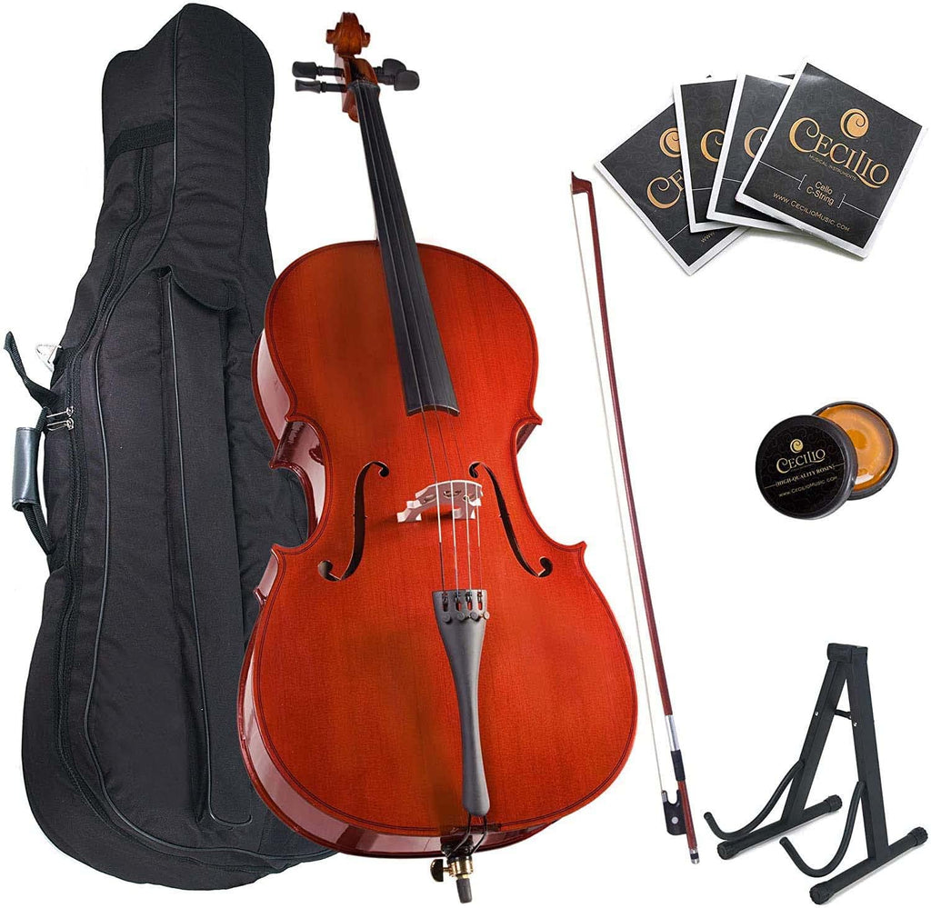 Cecilio 4/4 Full Size Cello, Beginner Cello 4/4, Acoustic Cello Set with Portable Bag, Bow, Rosin, Stand, String Musical Instruments for School Orchestras, Performances