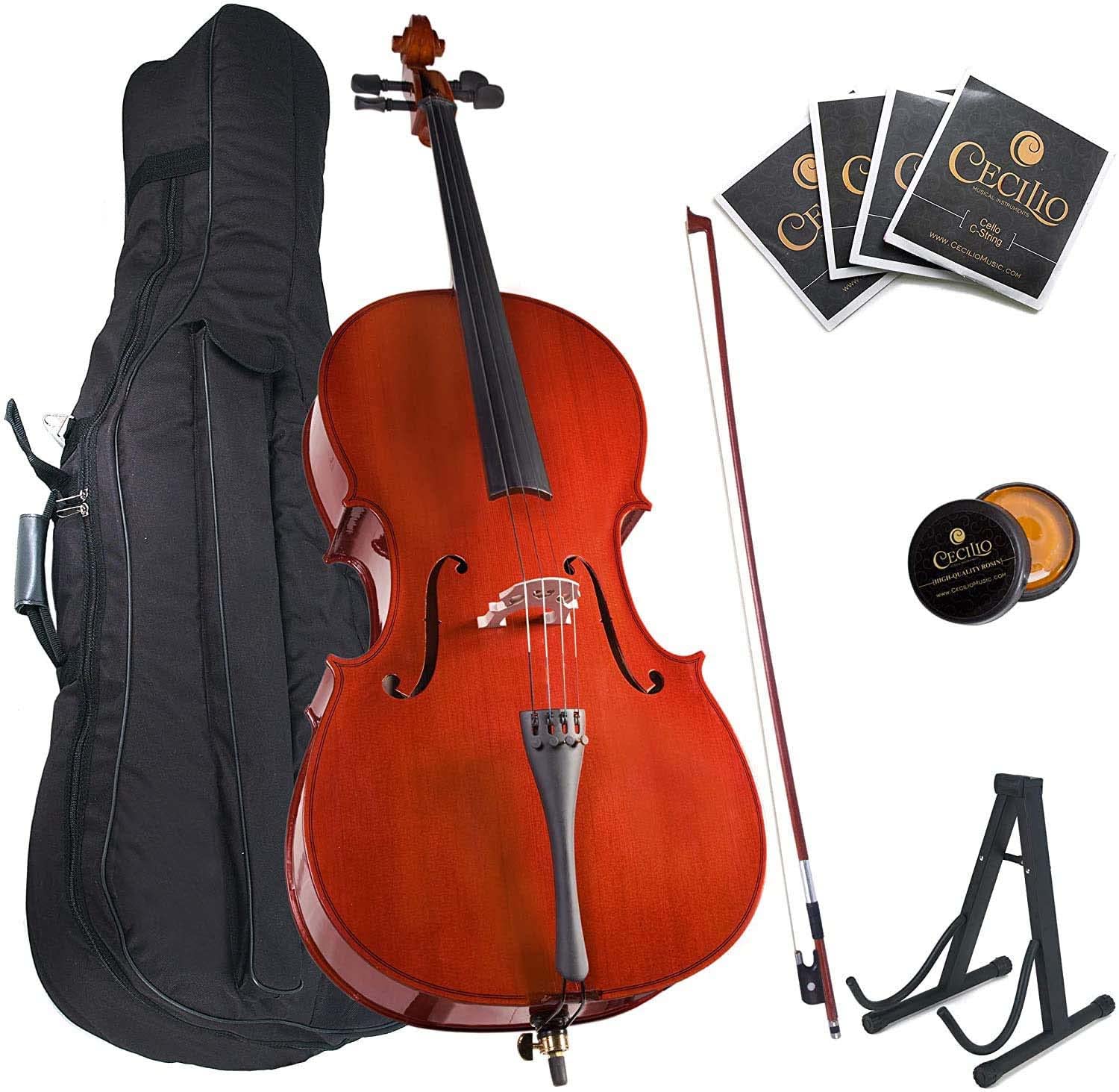 Cecilio 4/4 Full Size Cello, Beginner Cello 4/4, Acoustic Cello Set with Portable Bag, Bow, Rosin, Stand, String Musical Instruments for School Orchestras, Performances
