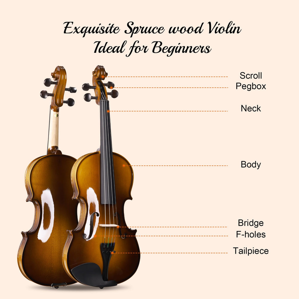 ADM Acoustic Violin for Beginner 4/4 Full Size Violin Set Solid Wood Ebony for Adult Teen Student Starter Kit with Hard Case, Shoulder Rest, Bow, Music Stand, Strings, Free Lessons (Sepia, 4/4 Size)