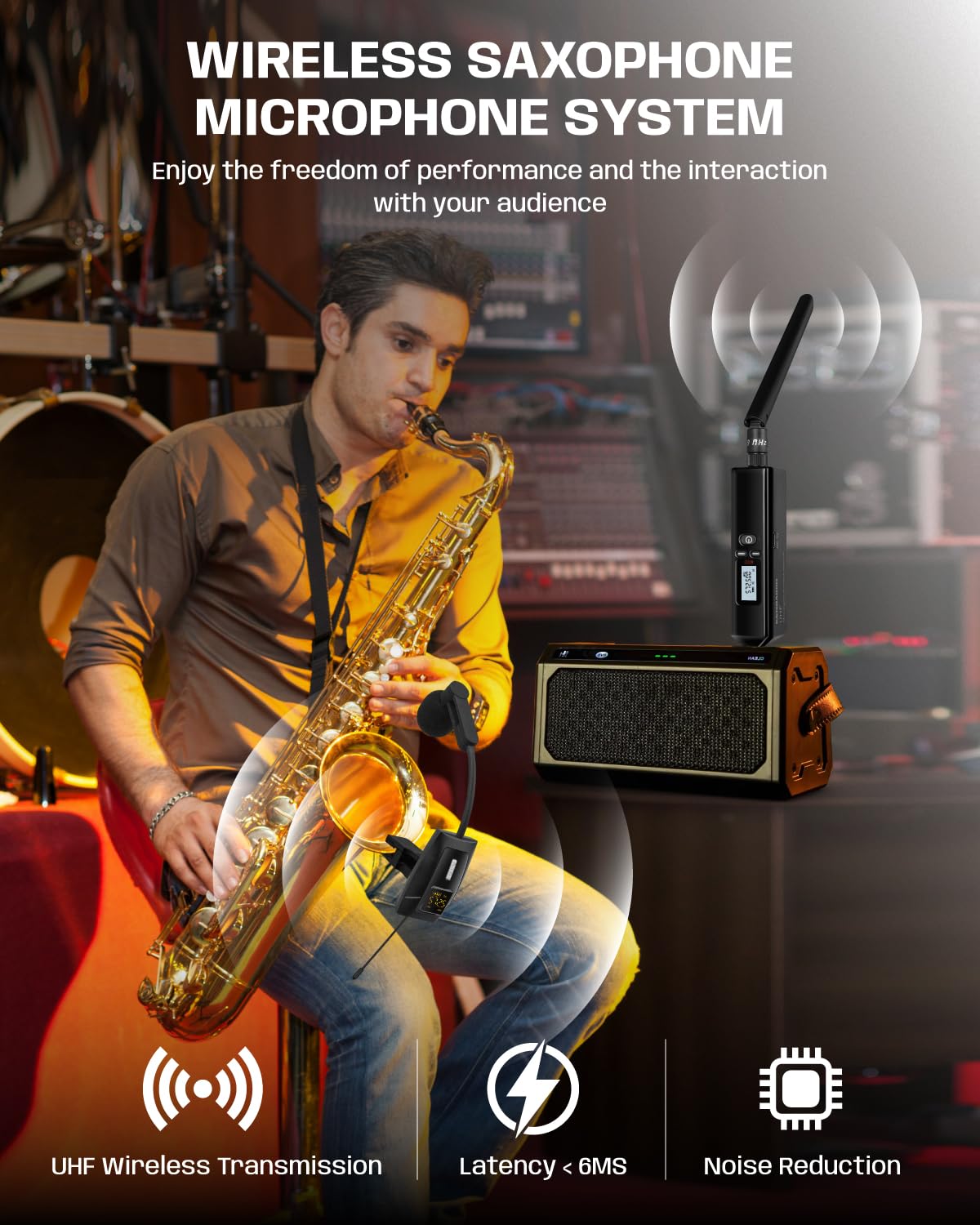 UHF Wireless Violin Cello Microphone System Violin Pickup Clip-on Instrument Microphones with Transmitter and Receiver for Musicians, Teachers, Stage Performances, Active PA Systems, 196ft Range