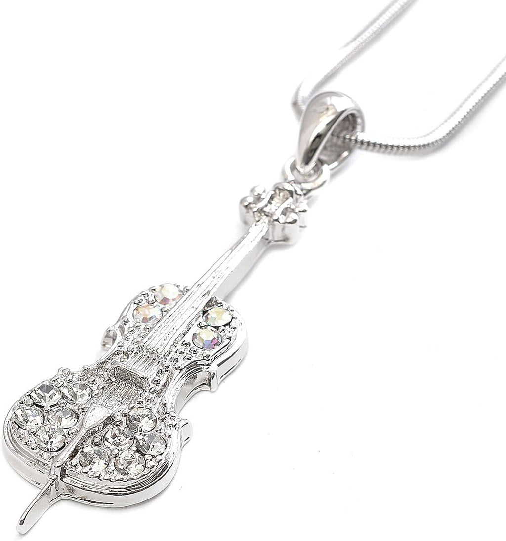 Spinningdaisy Silver plated Crystal Cello Necklace
